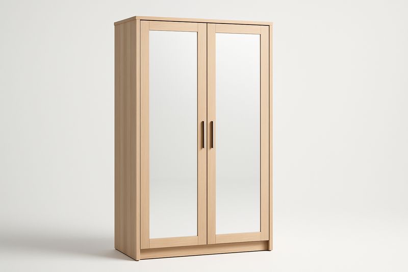 Armadio a due ante in legno con specchio in vetro temperato