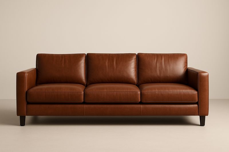 Divano a tre posti in pelle marrone