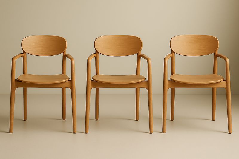 Set di 3 sedie da pranzo in legno massello marrone chiaro