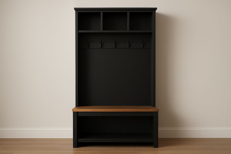 Combinazione attaccapanni in legno ingegnerizzato e massello nero/marrone