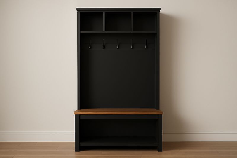 Combinazione attaccapanni in legno ingegnerizzato e massello nero/marrone