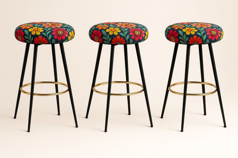 Set di 3 Sgabelli in Tessuto Floreale Multicolore