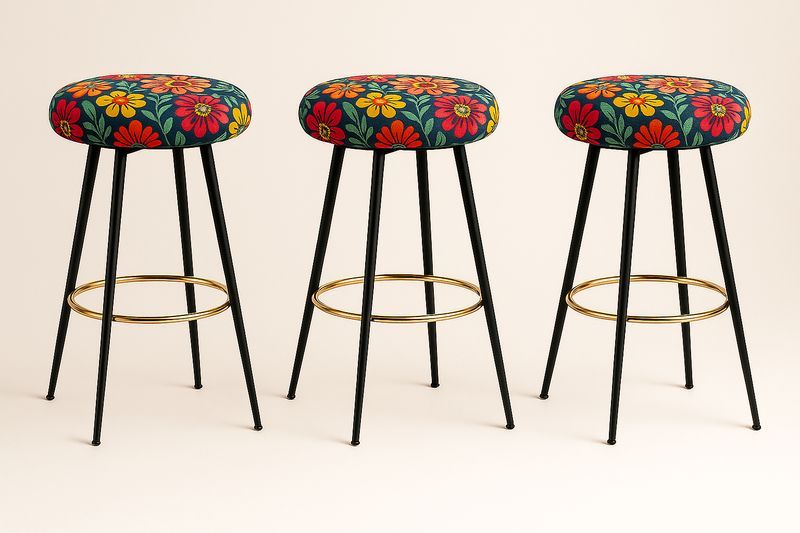 Set di 3 Sgabelli in Tessuto Floreale Multicolore