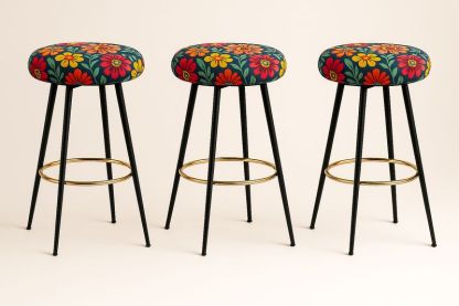 Set di 3 Sgabelli in Tessuto Floreale Multicolore