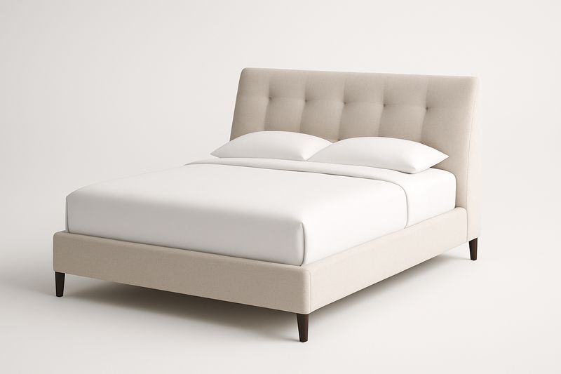 Letto matrimoniale imbottito in tessuto beige