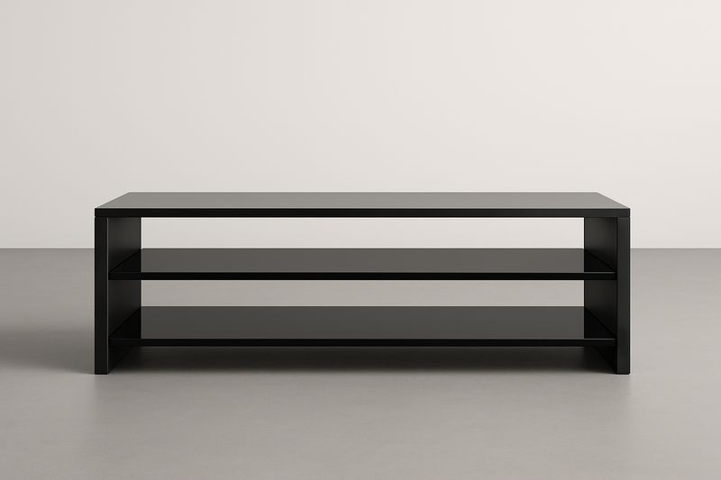 Mobile TV rettangolare in metallo nero con ripiani a 2 livelli