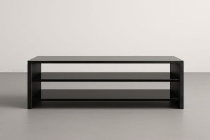 Mobile TV rettangolare in metallo nero con ripiani a 2 livelli