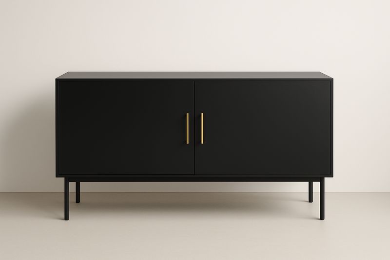Credenza in MDF Nero con Maniglie in Metallo Dorato