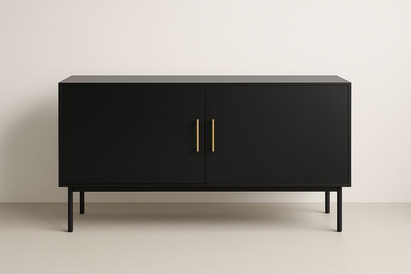 Credenza in MDF Nero con Maniglie in Metallo Dorato