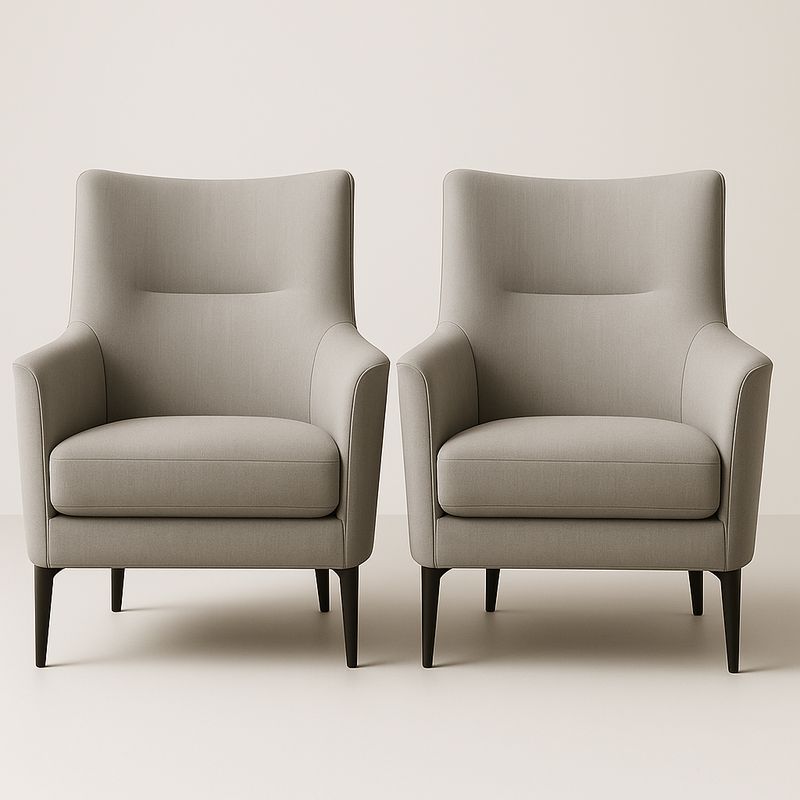 Coppia di Poltrone in Tessuto Grigio Chiaro con Gambe in Legno