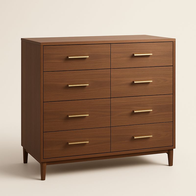 Cassettiera in Legno MDF Marrone con Maniglie in Metallo, 8 Cassetti