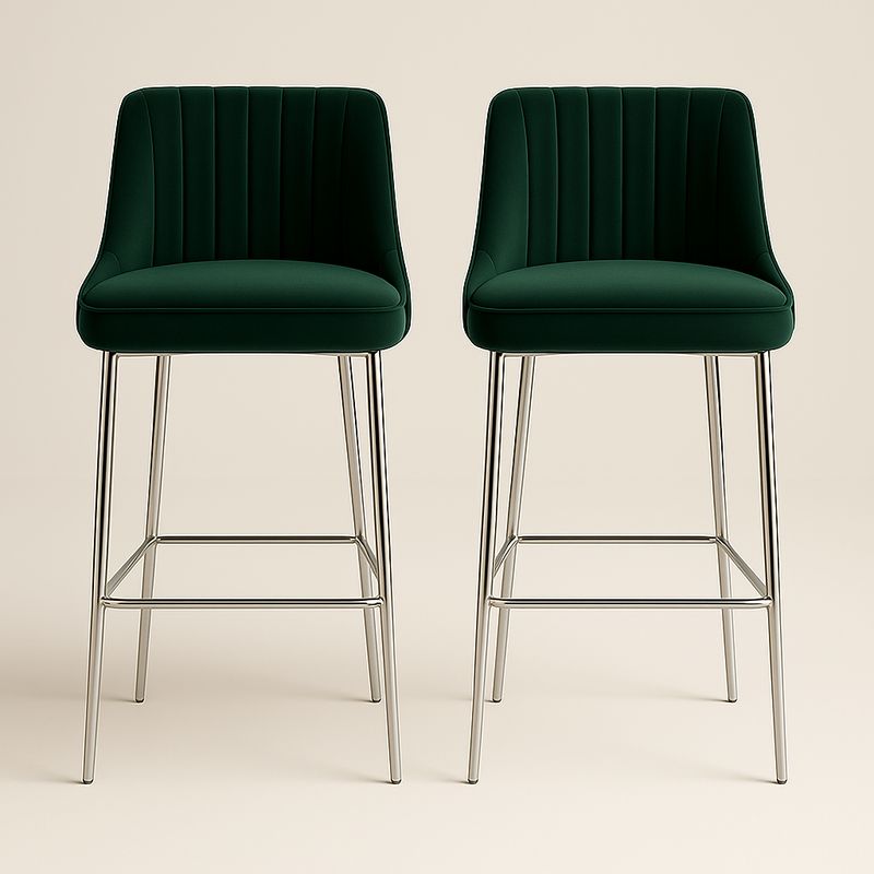 Set 2 Sgabelli Bar Velluto Verde Gambe Acciaio Inox