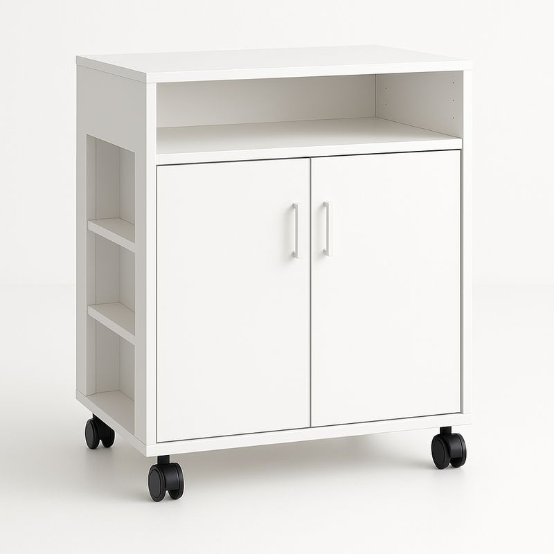 Mobile Bianco con Ripiani in MDF e Ruote