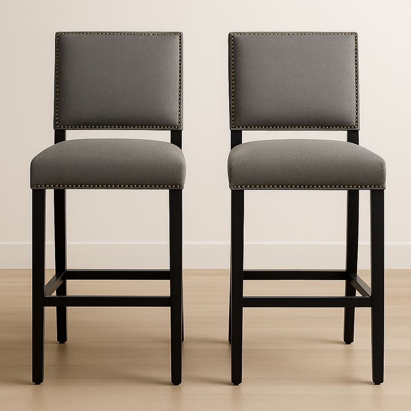 Set di 2 sgabelli da bar in tessuto grigio con struttura in legno