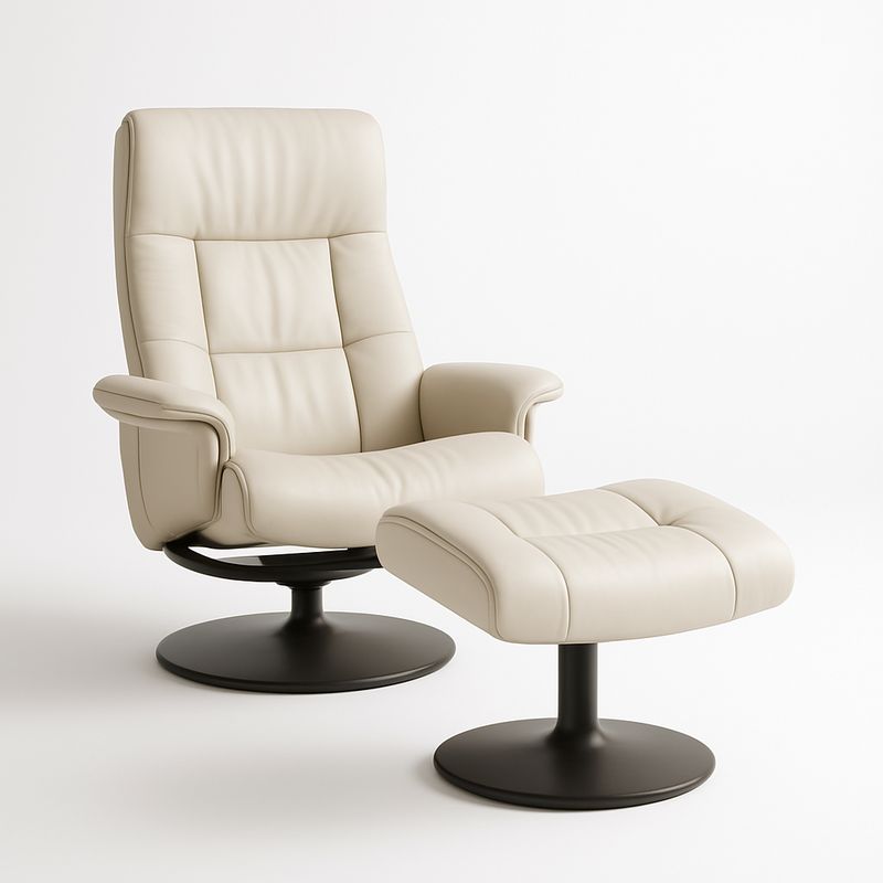 Poltrona reclinabile in pelle sintetica beige con poggiapiedi