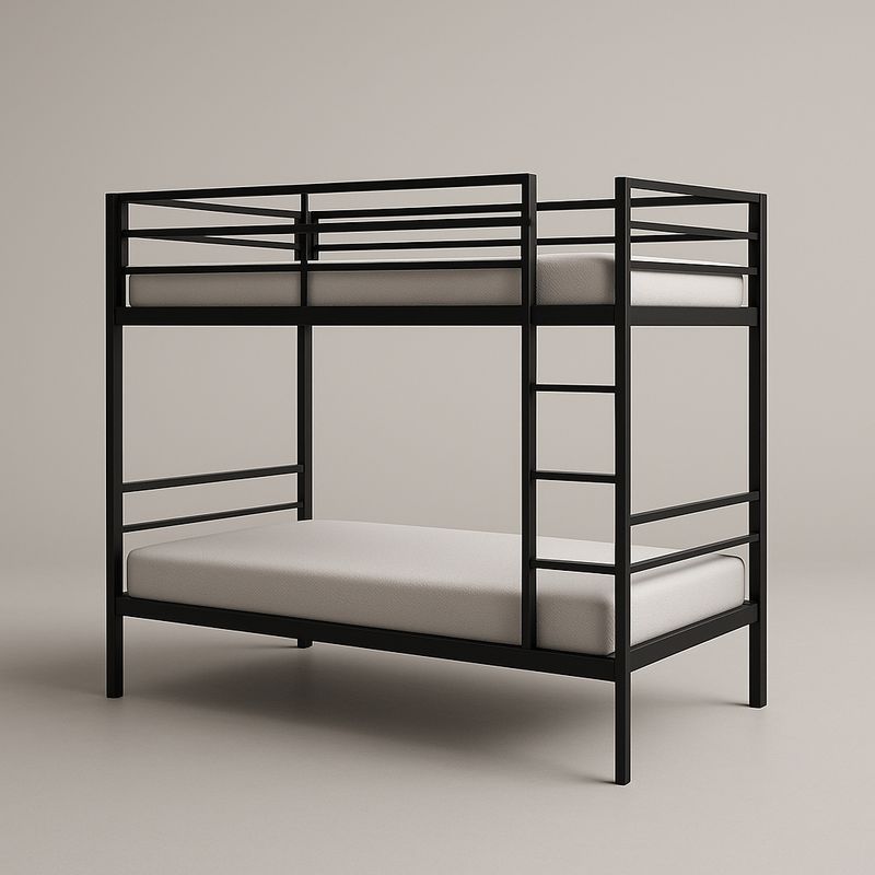 Letto a castello in metallo nero con materassi inclusi