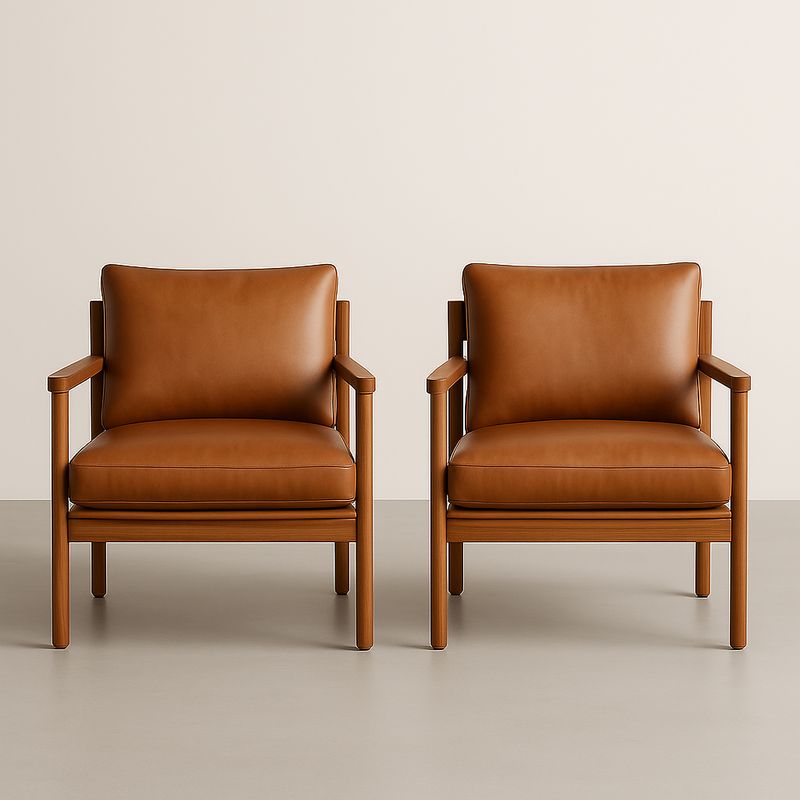 Set di 2 Poltrone in Pelle Sintetica con Struttura in Legno