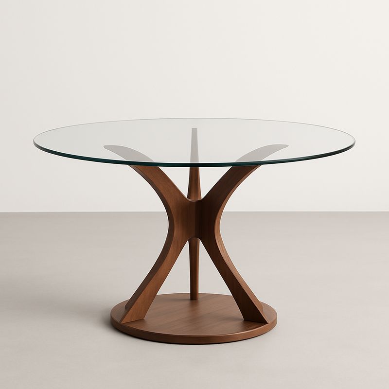 Tavolo Rotondo in Vetro e Legno di Noce 120 cm