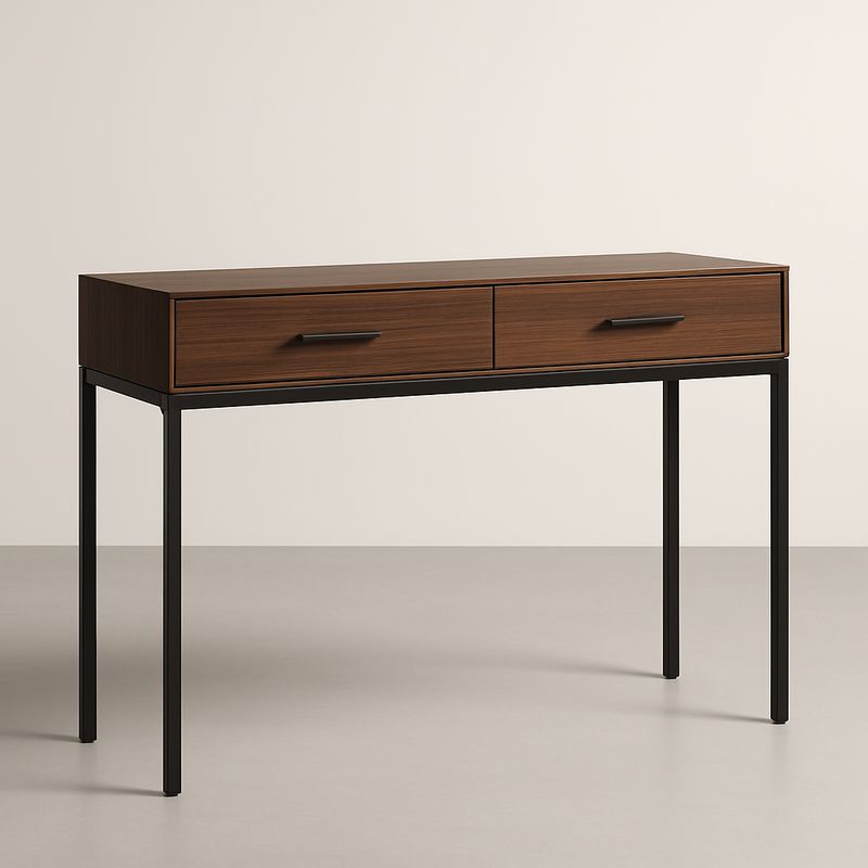 Consolle in MDF e Metallo con 2 Cassetti Marrone e Nero