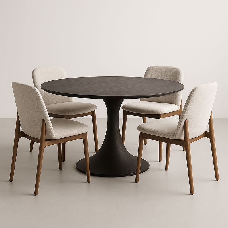 Set da Pranzo Tavolo Rotondo in Legno con 4 Sedie Imbottite