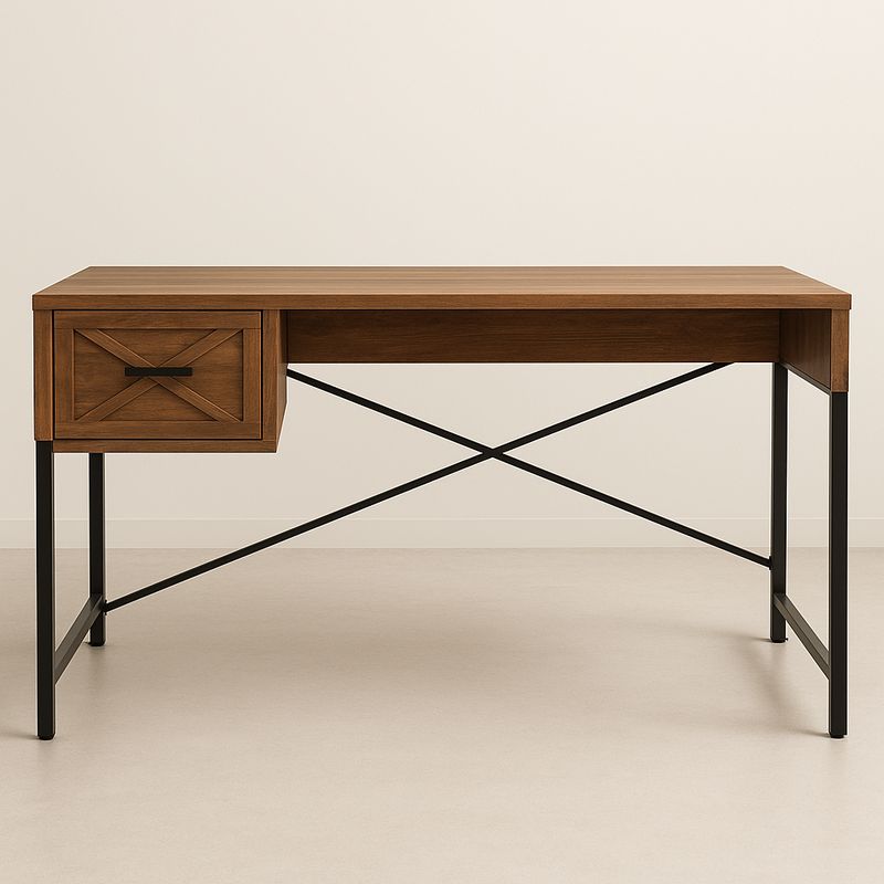 Scrivania in Legno e Metallo con Cassetto