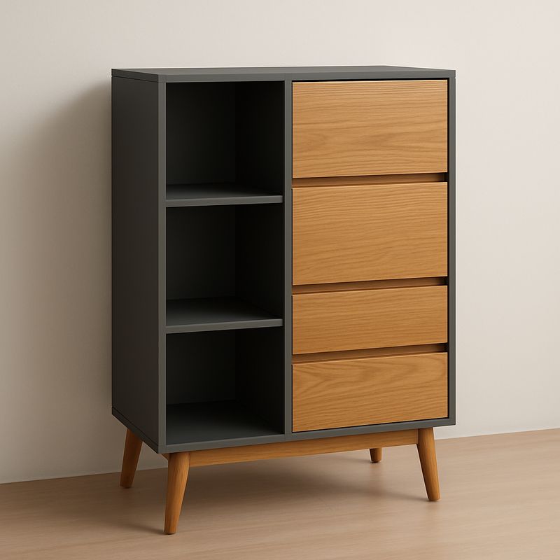 Cassettiera in MDF e Legno con Ripiani