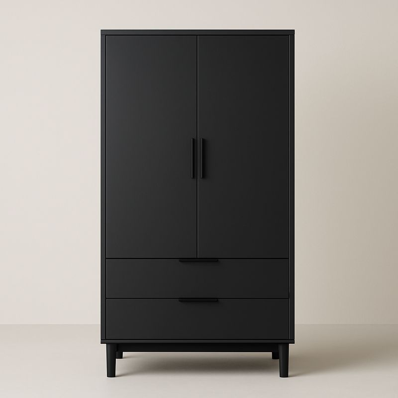 Armadio nero in legno MDF con cassetti e ante 180x90x50 cm