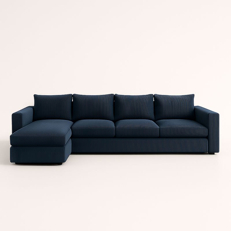 Divano angolare in tessuto blu con chaise longue