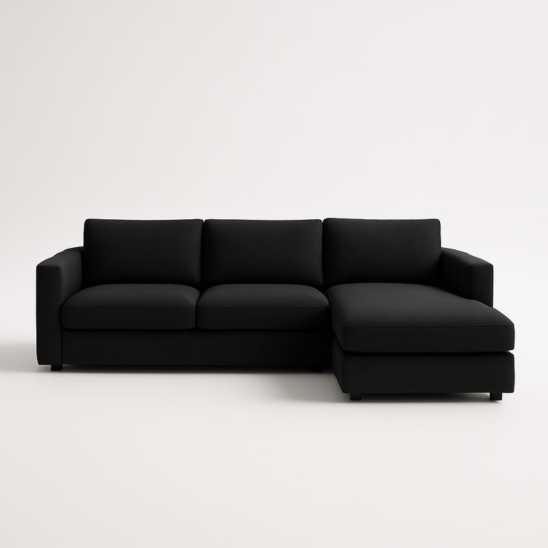 Divano angolare in tessuto poliestere nero 220x85x160 cm