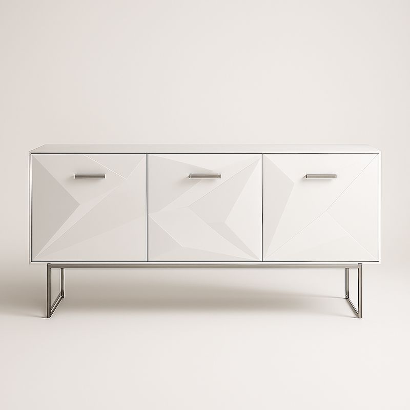 Credenza bianca in MDF e metallo con design geometrico