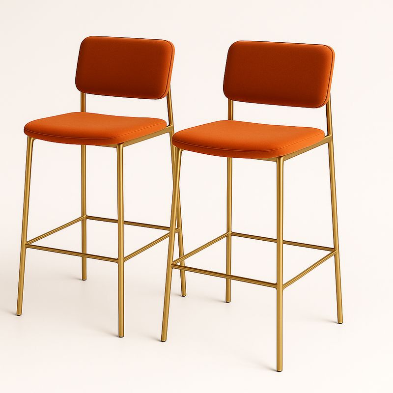 Set di 2 Sgabelli da Bar Arancioni in Metallo e Tessuto