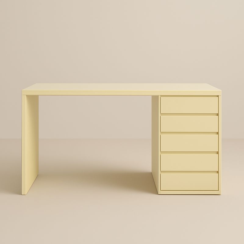 Scrivania Rettangolare con Cassetti in Legno Gialla 150x60x75 cm