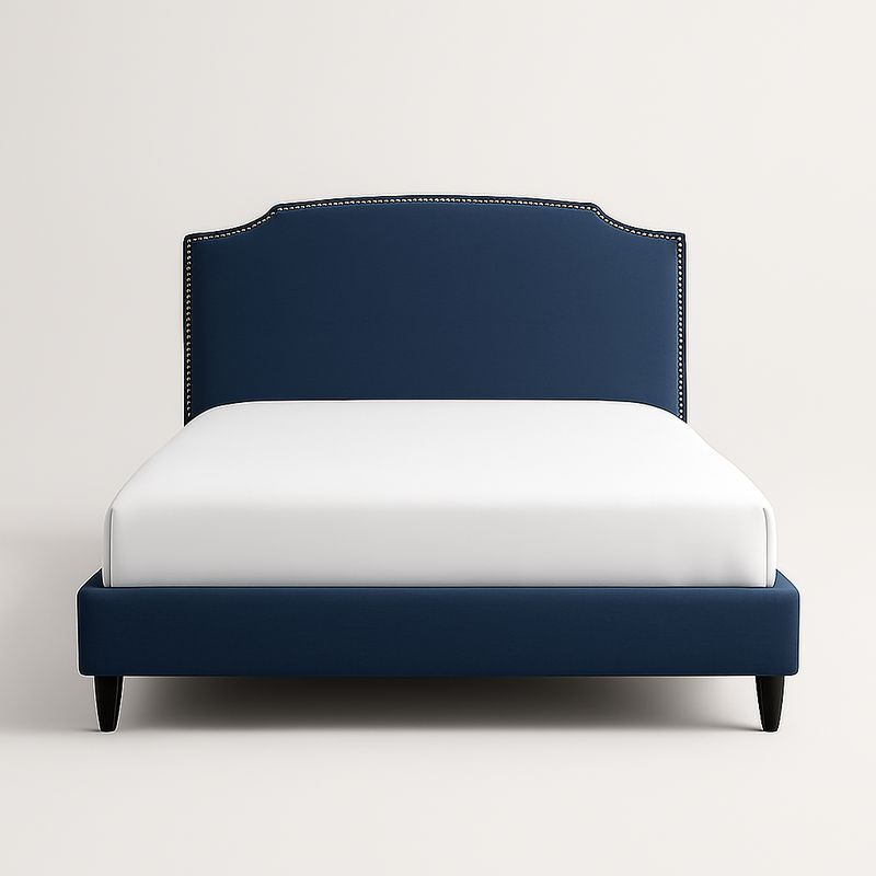 Letto matrimoniale blu con testiera imbottita