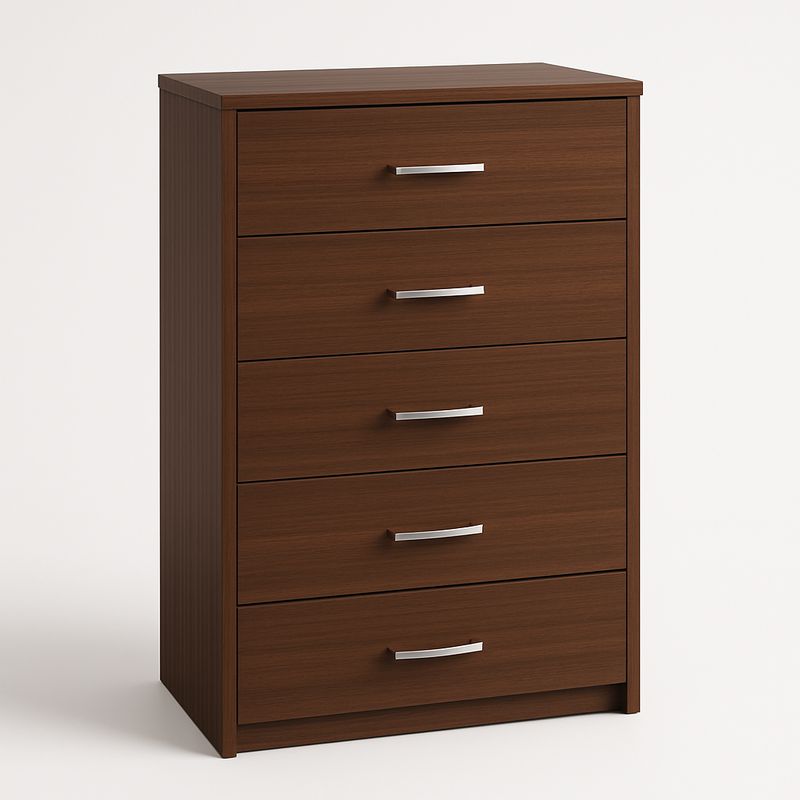 Cassettiera Legno Marrone con Cinque Cassetti e Maniglie in Metallo