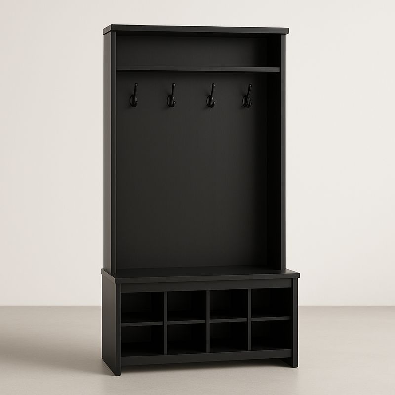 Appendiabiti in Legno Nero con Ganci e Ripiani