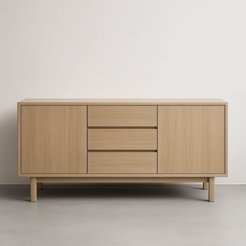 Credenza in Rovere Chiaro 3 Cassetti 2 Ante Legno Massello