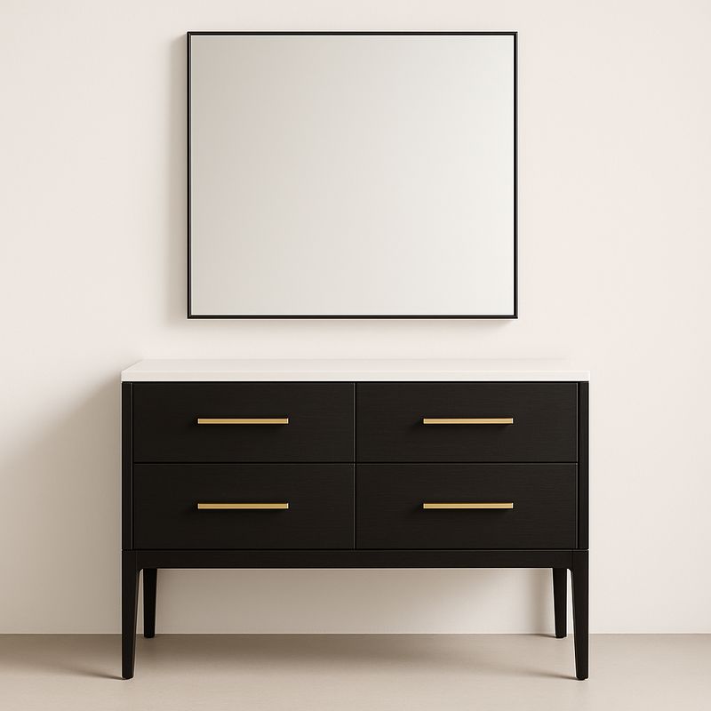 Mobile da ingresso in MDF nero con specchio decorativo e maniglie dorate