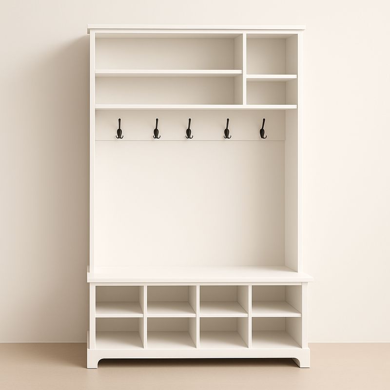 Appendiabiti con Scaffali e Ganci in Legno MDF Bianco