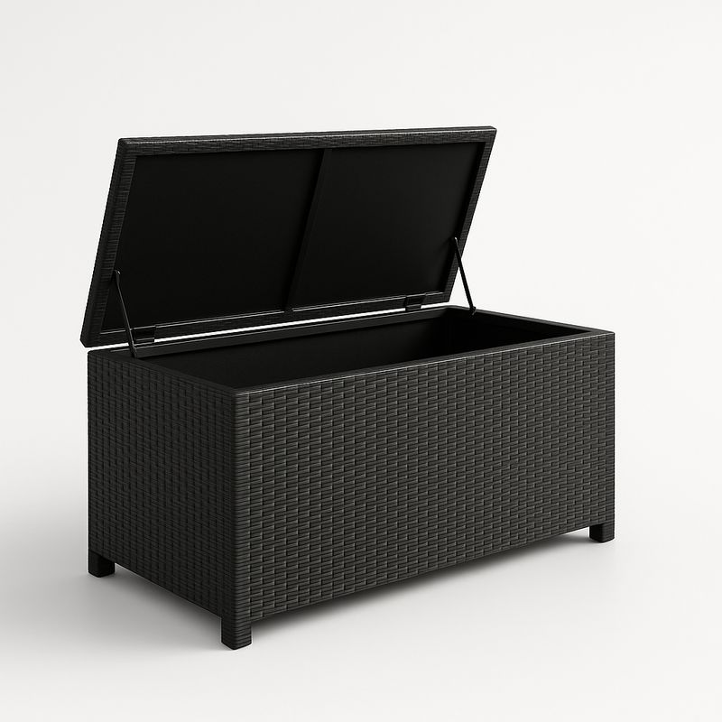 Cassapanca da Giardino in Rattan Sintetico Nero con Struttura in Acciaio 120x50x60 cm