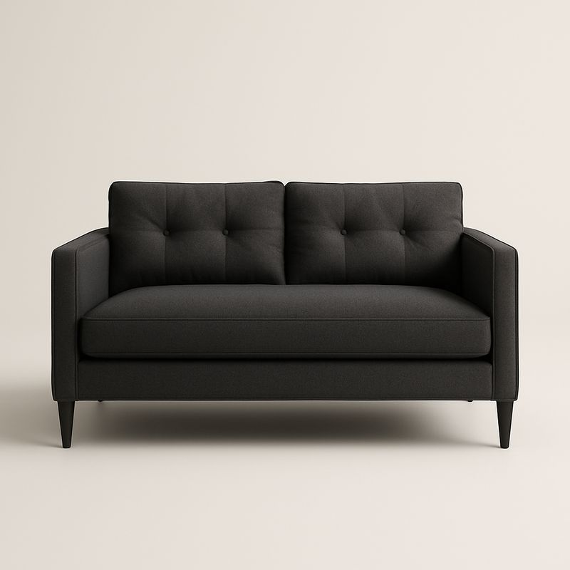 Divano a 2 Posti in Tessuto Poliestere Grigio Scuro con Piedini in Legno