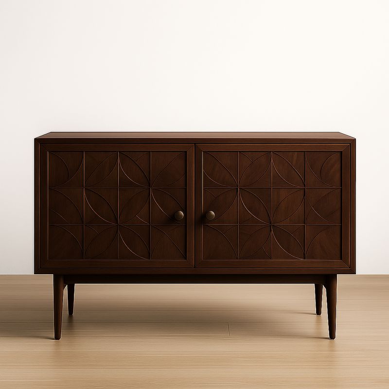 Credenza in Legno di Noce a Due Ante con Motivo Intagliato