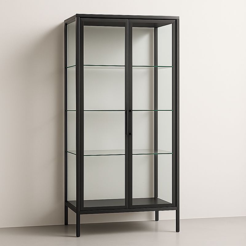 Vetrina Metallo e Vetro Temperato Nera con Due Ante