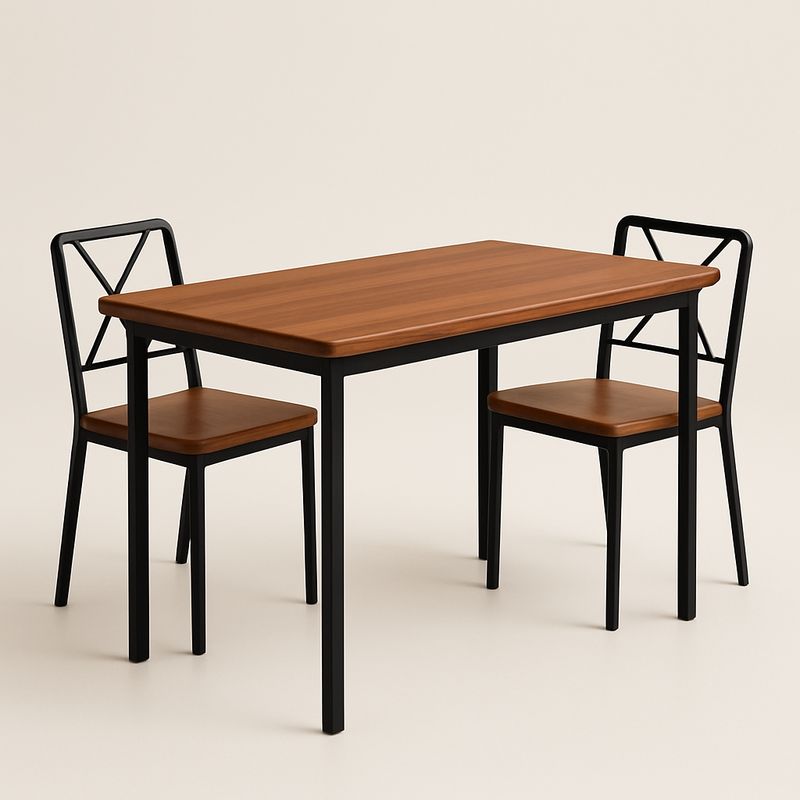 Tavolo Rettangolare con 2 Sedie in Legno e Struttura in Acciaio