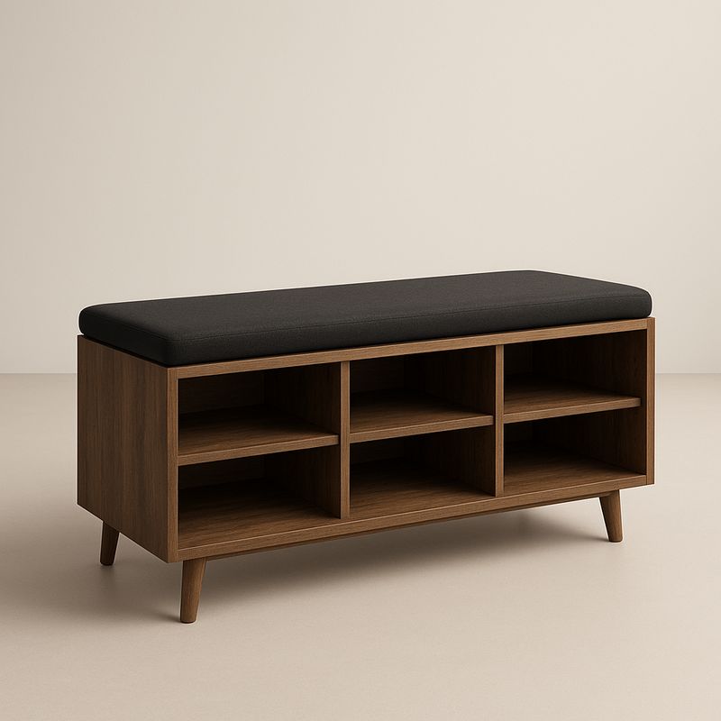 Panca in legno con cuscino in poliestere nero