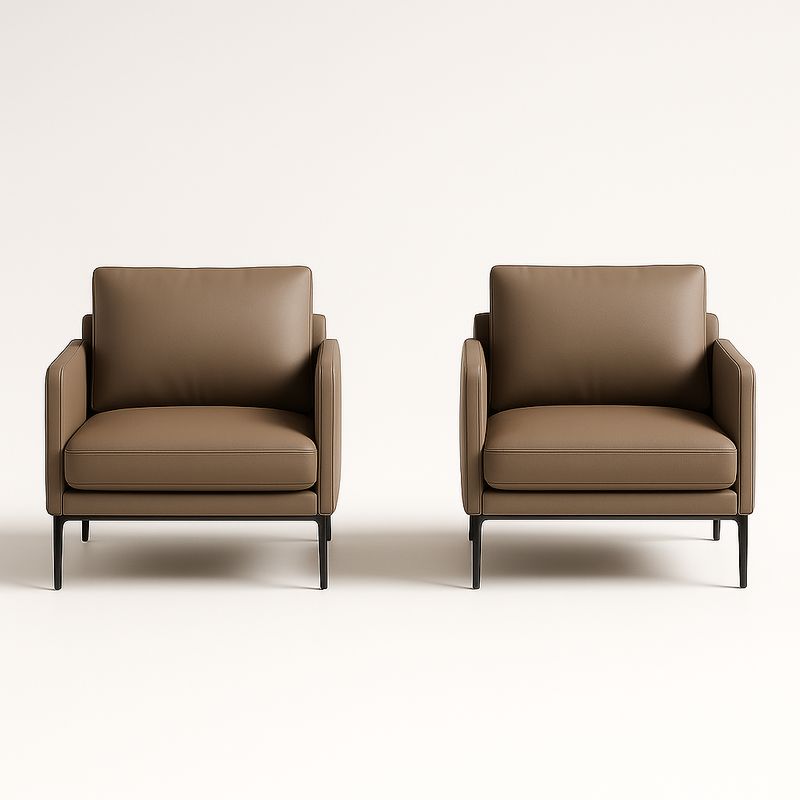 Set 2 Poltrone in Pelle Marrone e Metallo