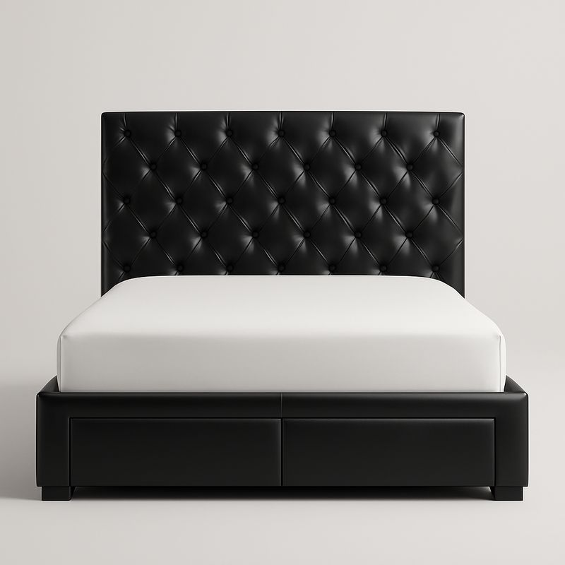 Letto matrimoniale in ecopelle nera con contenitore