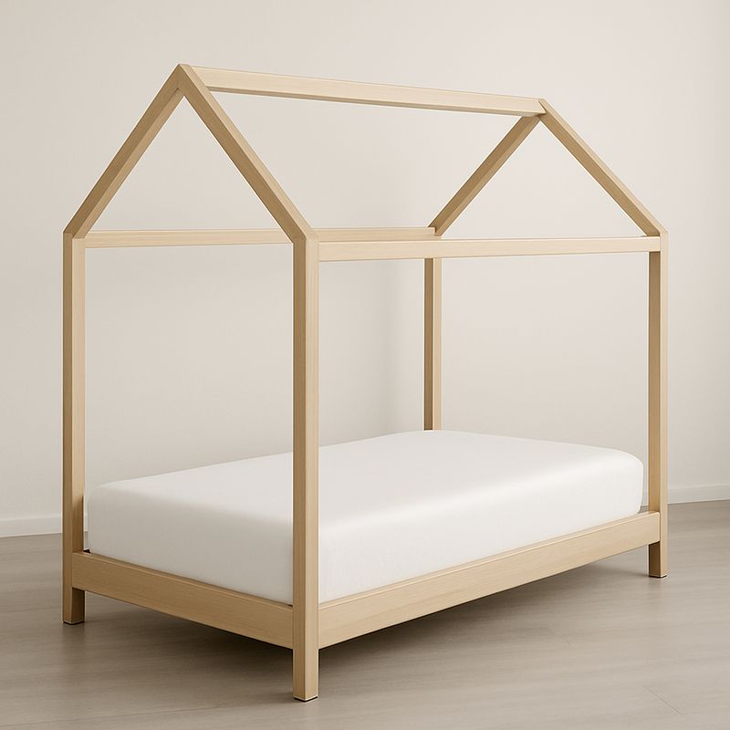 Letto a Forma di Casa in Legno di Pino Naturale