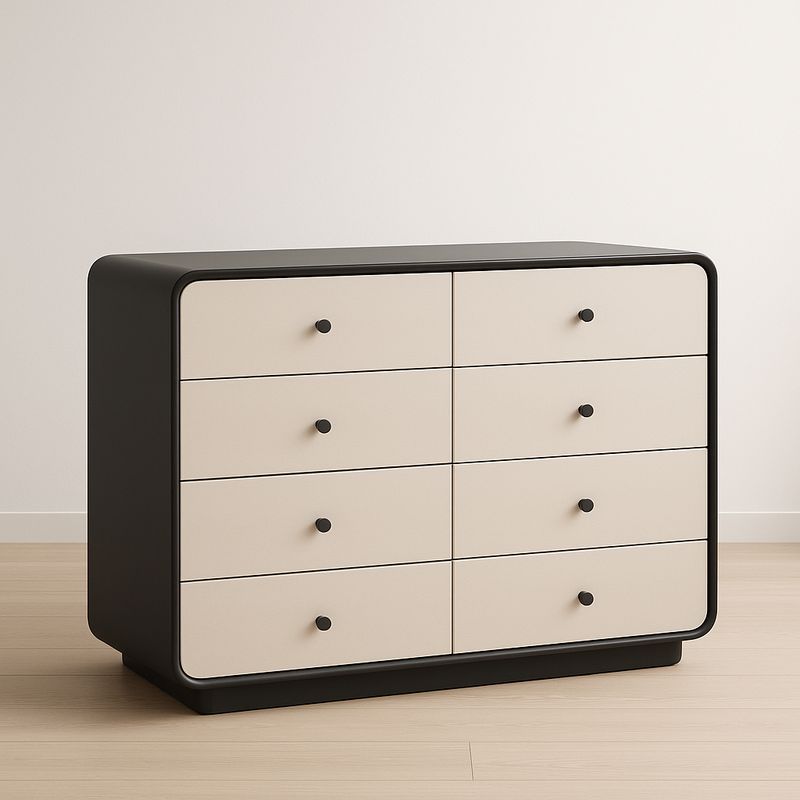 Cassettiera rettangolare MDF nero e beige con 8 cassetti 120x45x85 cm