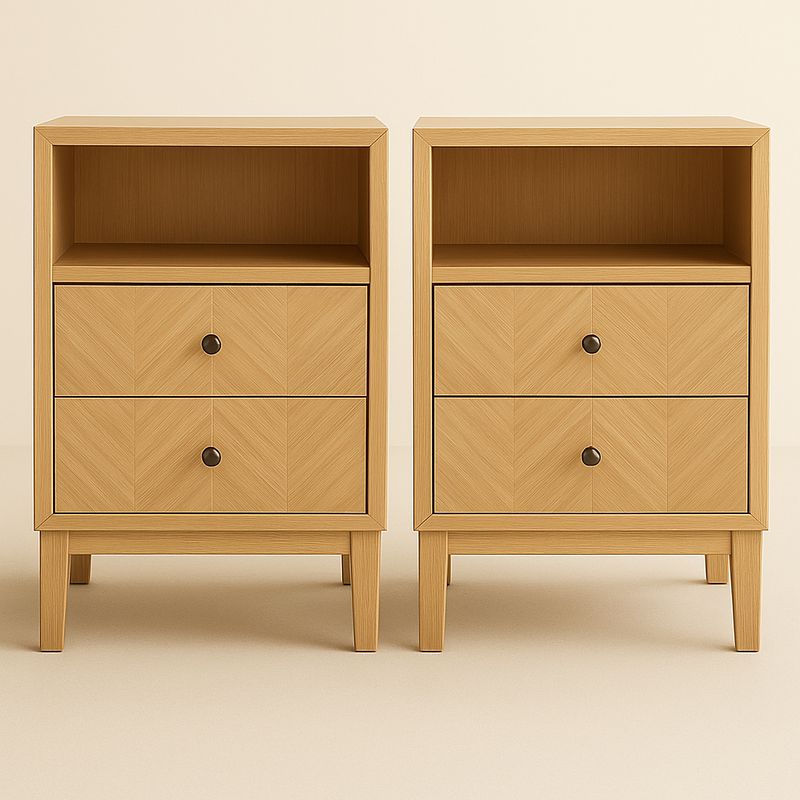 Set di 2 Comodini in Legno con Cassetti e Ripiano