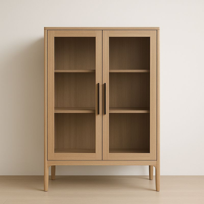 Armadio vetrina in legno con ante in vetro e scaffali